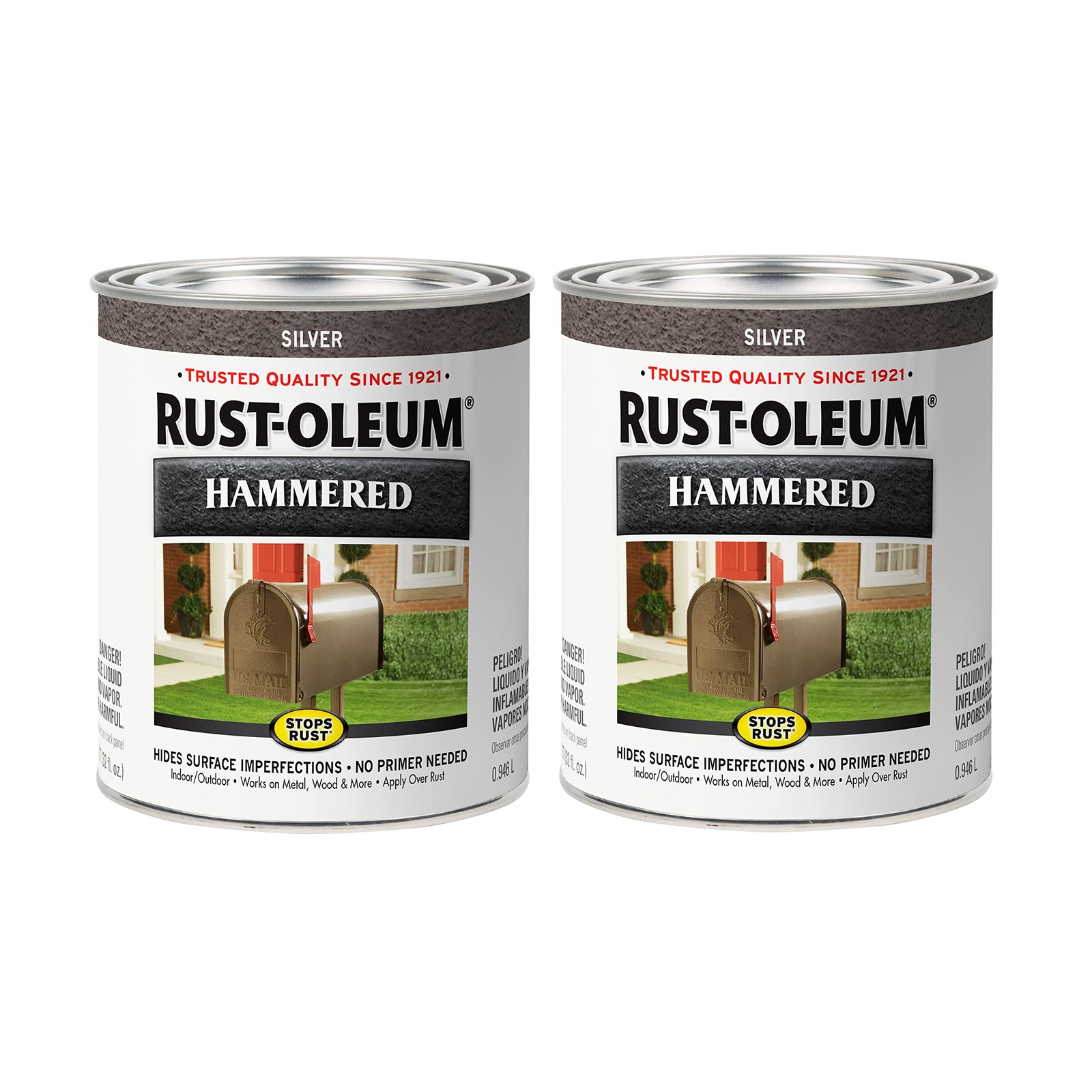 Rust-Oleum 7213502-2PK Stops Rust Hammered Finish Paint, Quart, Silver, (Pack…