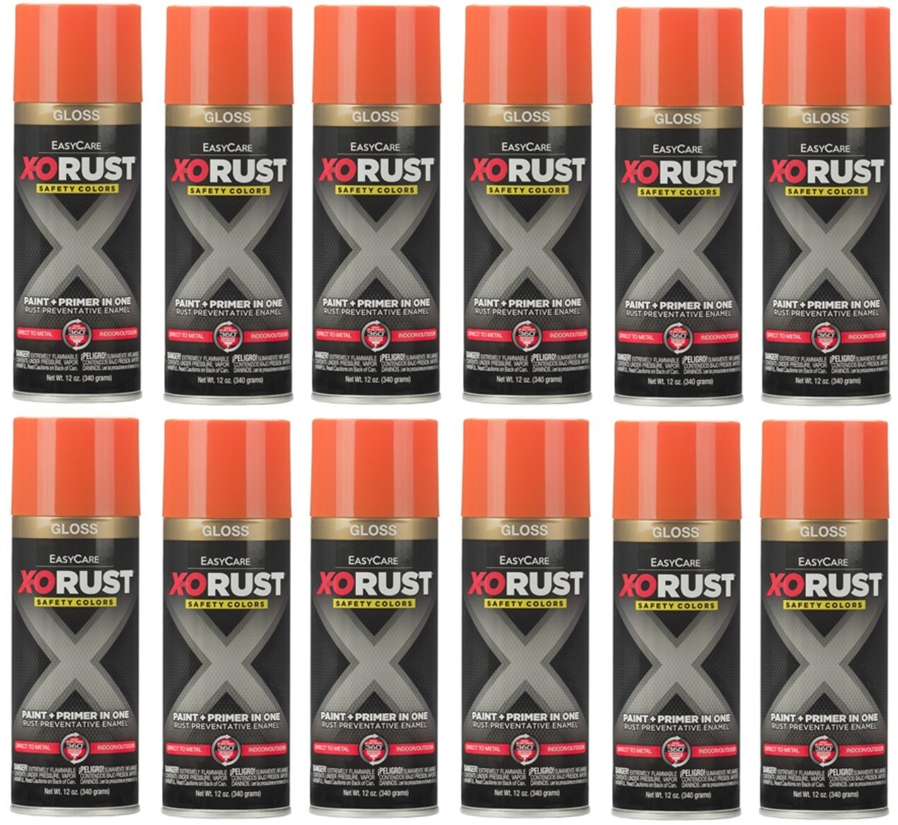 X-O Rust XOP27-AER Gloss ORANGE Anti-Rust Enamel Spray Paint Primer – 12 Pack