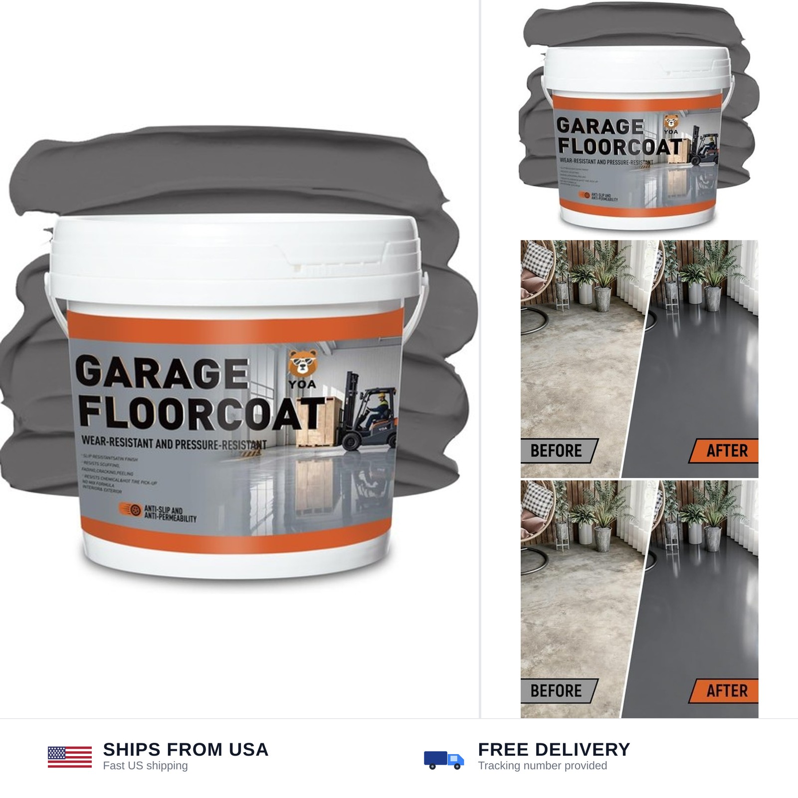 YOA Concrete Garage Floor Paint, Acrylic Resin Coating, 1Gallon Medium Gray |…