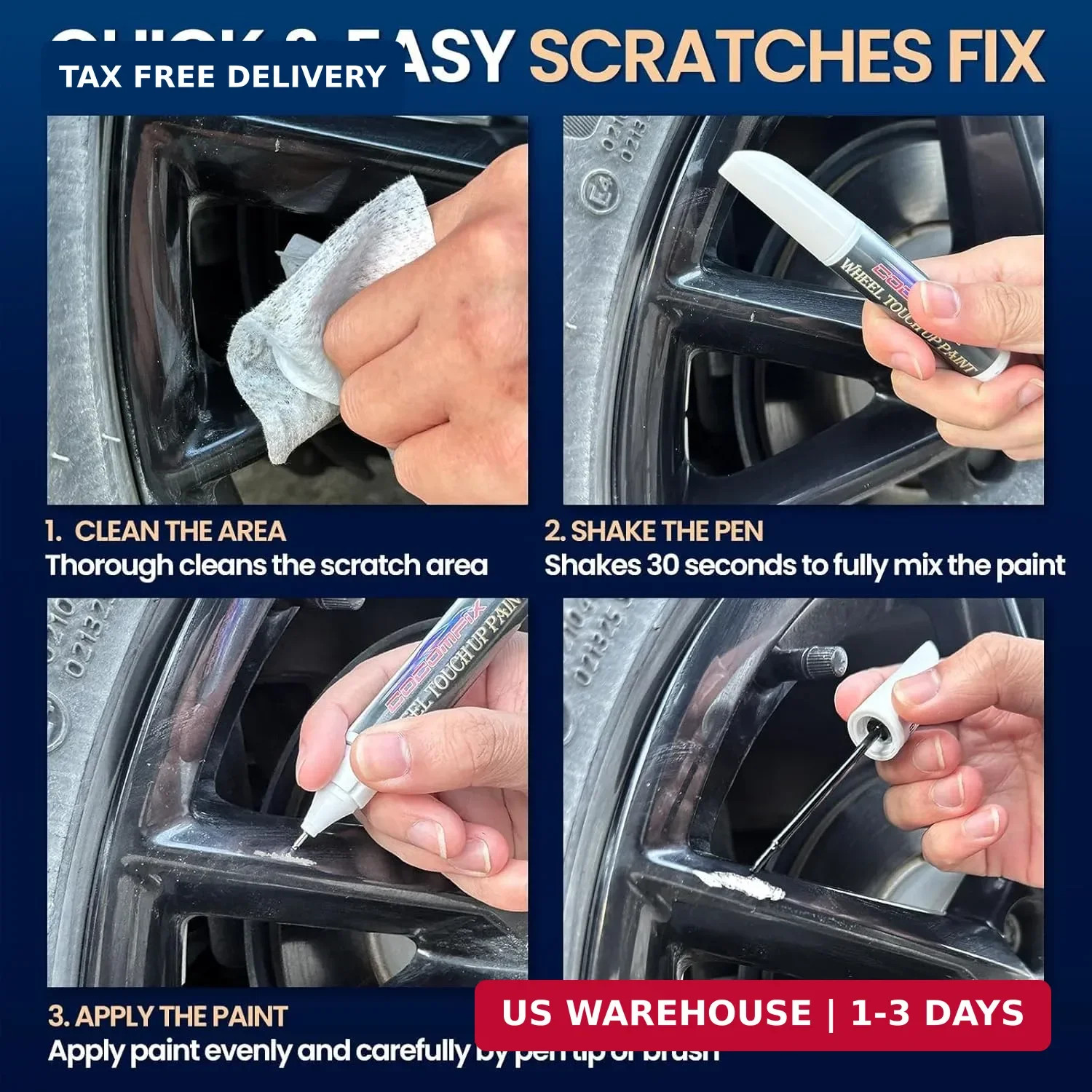 cocomfix Gloss Black Rim Touch Up Paint, Wheel Scratch Repair Pen, 1 fl oz | Whe