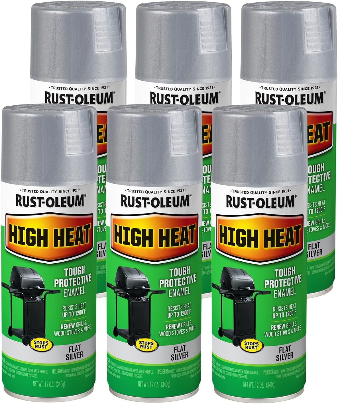 Rust-Oleum High Heat Enamel Spray Paint 12oz Silver 6 Pack