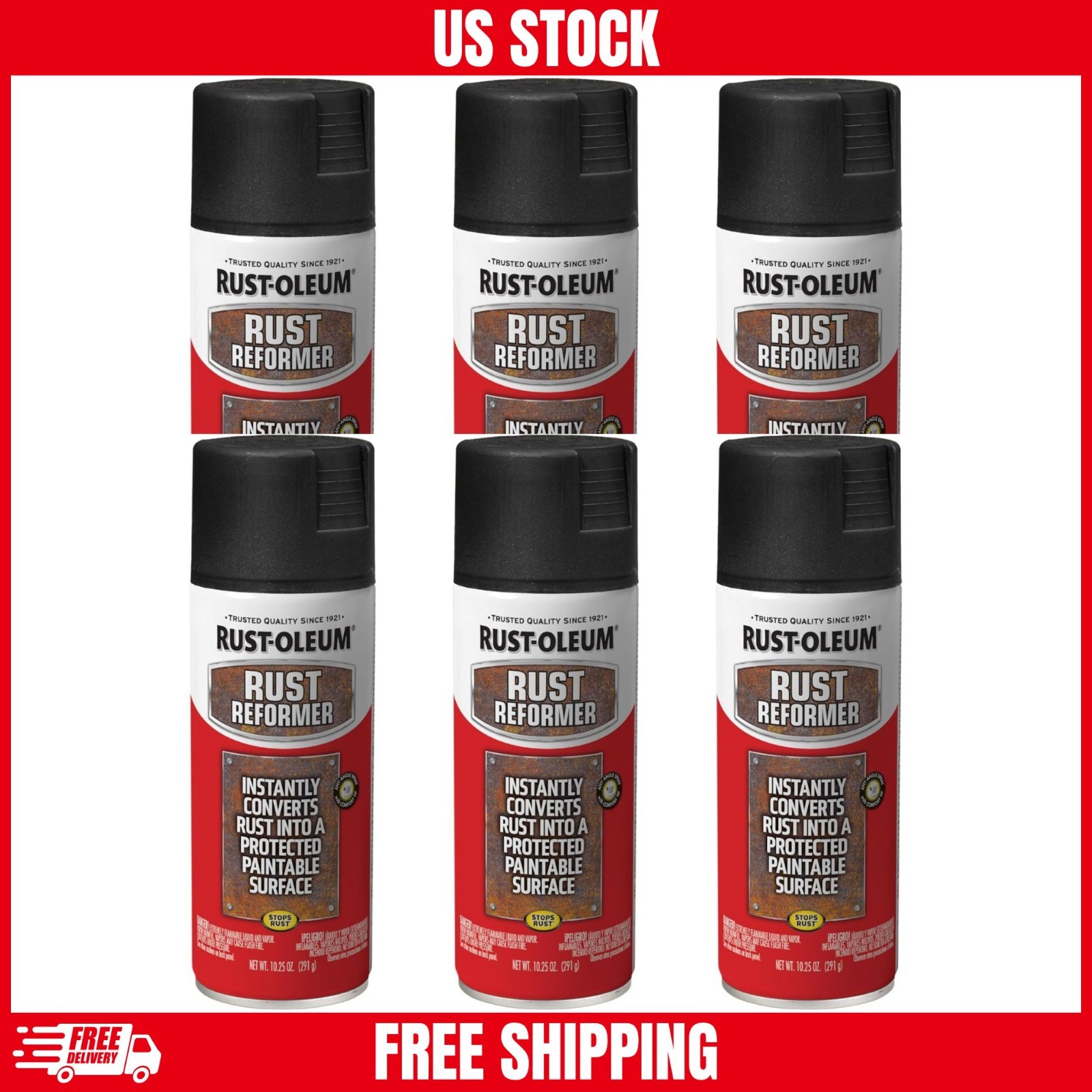 Rust-Oleum 248658-6PK Stops Rust Reformer Spray Paint, 10.25 oz, Black, 6 Pack