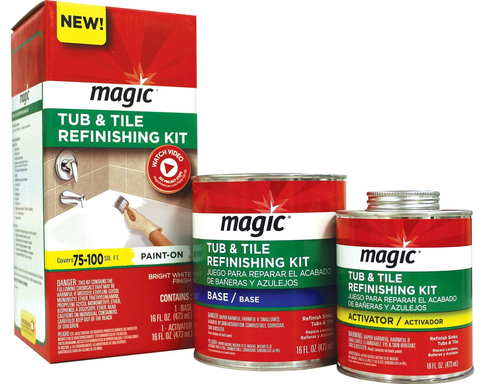 MAGIC 3124 Tub and Tile Refinishing Kit – 32 Fl Oz (Pack of 1), Bright White