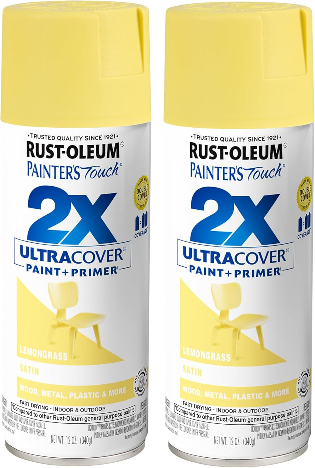 334081-2PK Painter’S Touch 2X Ultra Cover Spray Paint, 12 Oz, Satin Lemon Grass,