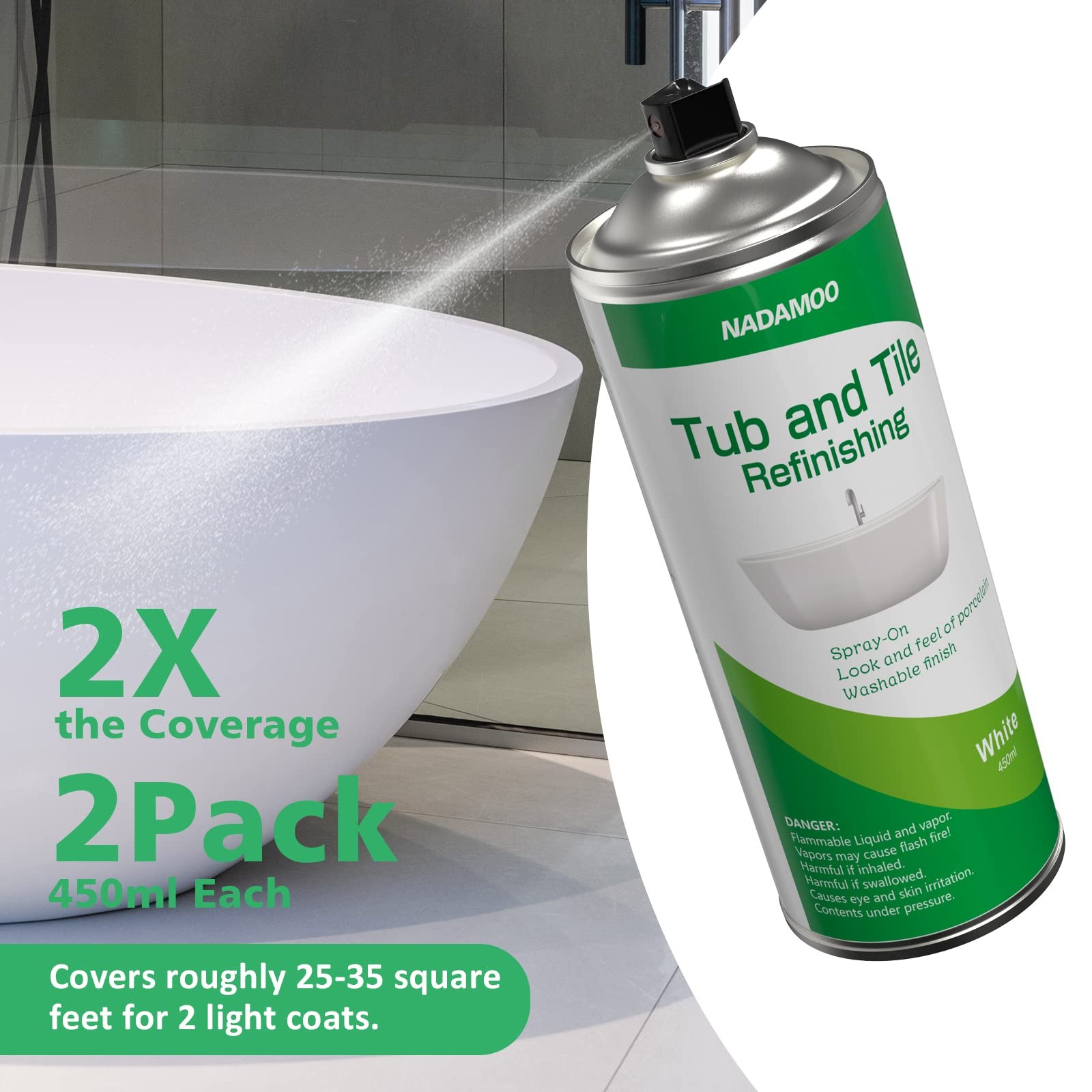 NADAMOO White Bathtub and Tile Refinishing Spray 12 Ounce (Pack of 2),