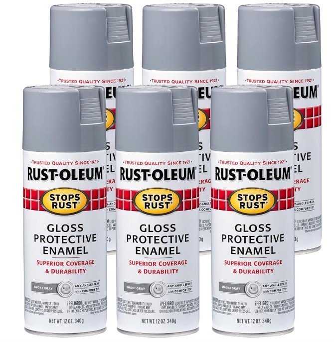 Rust-Oleum 7786830-6PK Stops Rust Spray Paint, 12 oz, Gloss Smoke Gray, 6 Pack