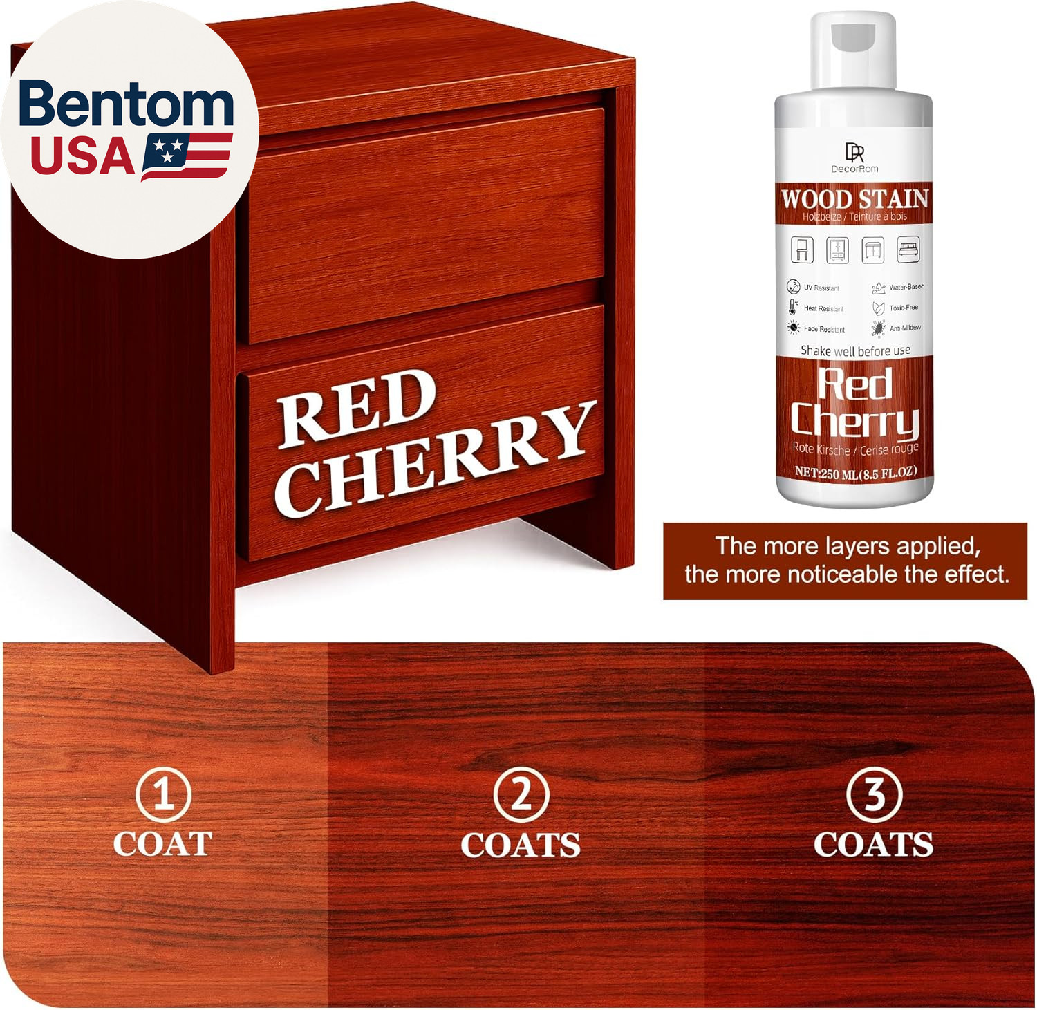 Red Cherry Wood Stain, 8.5Oz Water Based Wood Stain, Matte Wooden Fast Drying Cu