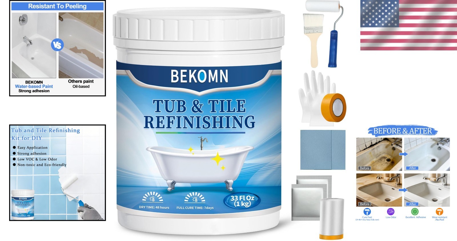 Durable White Bathtub Paint – 33oz Kit for Easy Refinishing in Kitchens & Baths
