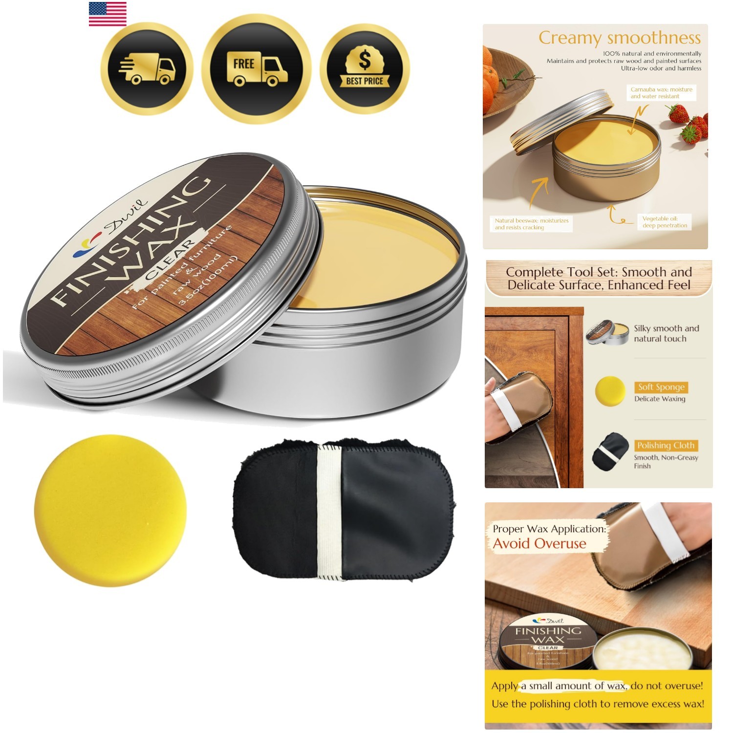 Wood Finishing Wax for Furniture – 100% Natural Chalk Paint Wax for Sealing &…