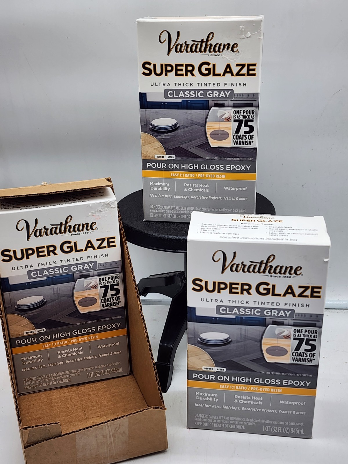 Varathane Super Glaze Pour-On High Gloss Epoxy (3 Boxes) CLASSIC GRAY NEW