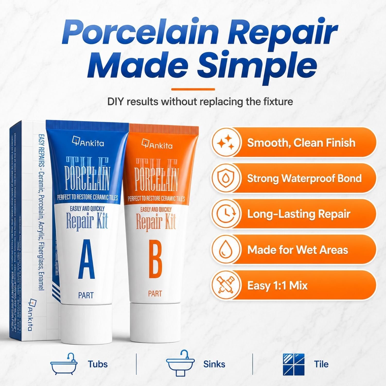 Quick Repair Kit for White Porcelain Sinks, Tubs & Tiles – Easy DIY Solution
