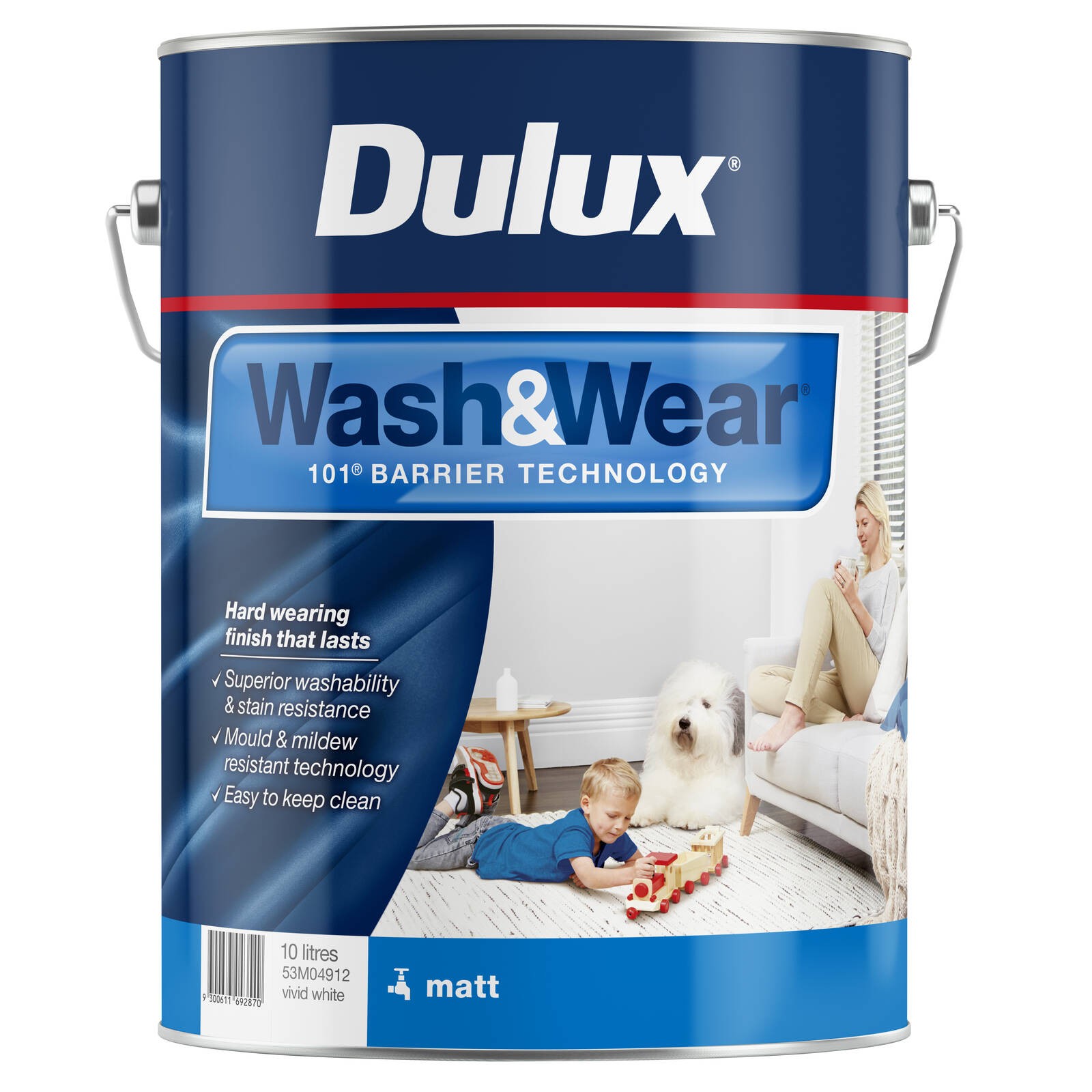 Dulux 10L Vivid White Matt Wash&Wear Interior Paint