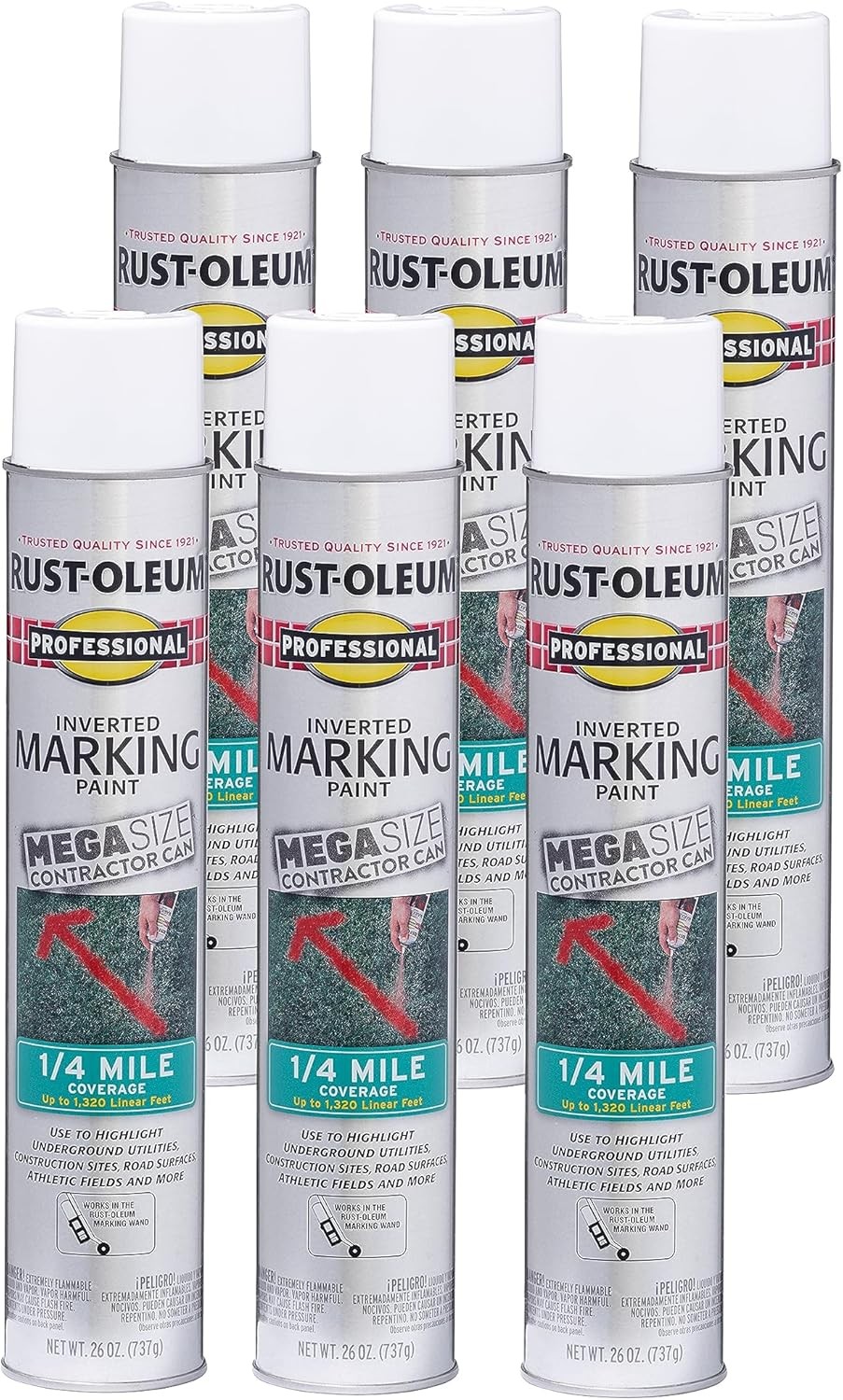 Professional 2X Distance Inverted Marking Spray Paint, 15 oz, White, 6 Pack