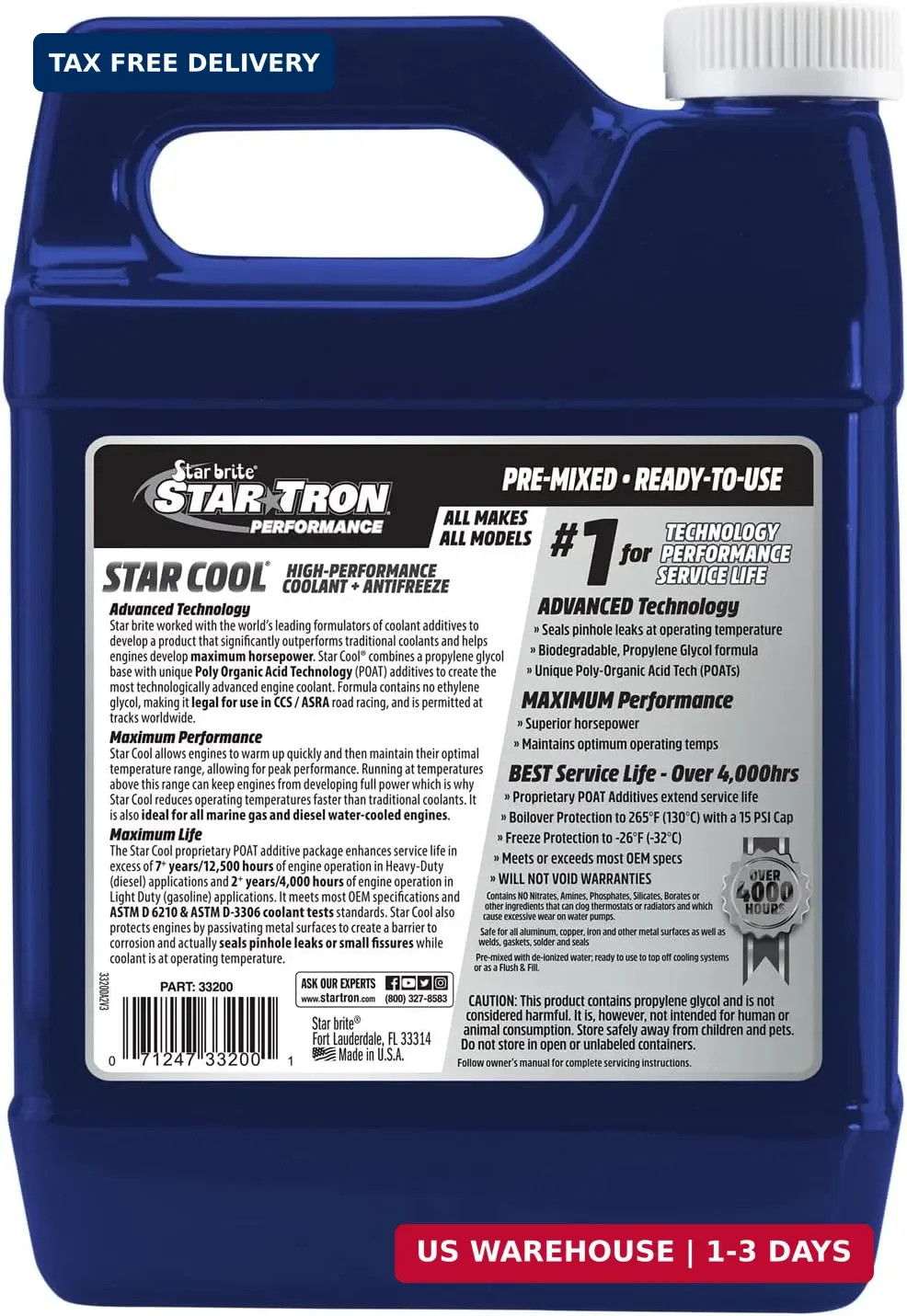 Star Tron Star-Cool Premium Synthetic PG Engine Coolant + Antifreeze – Propylene