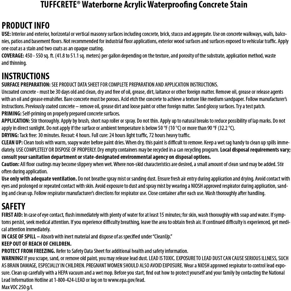 Tuffcrete Light Gray Waterborne Acrylic Concrete Stain – 1 Gallon