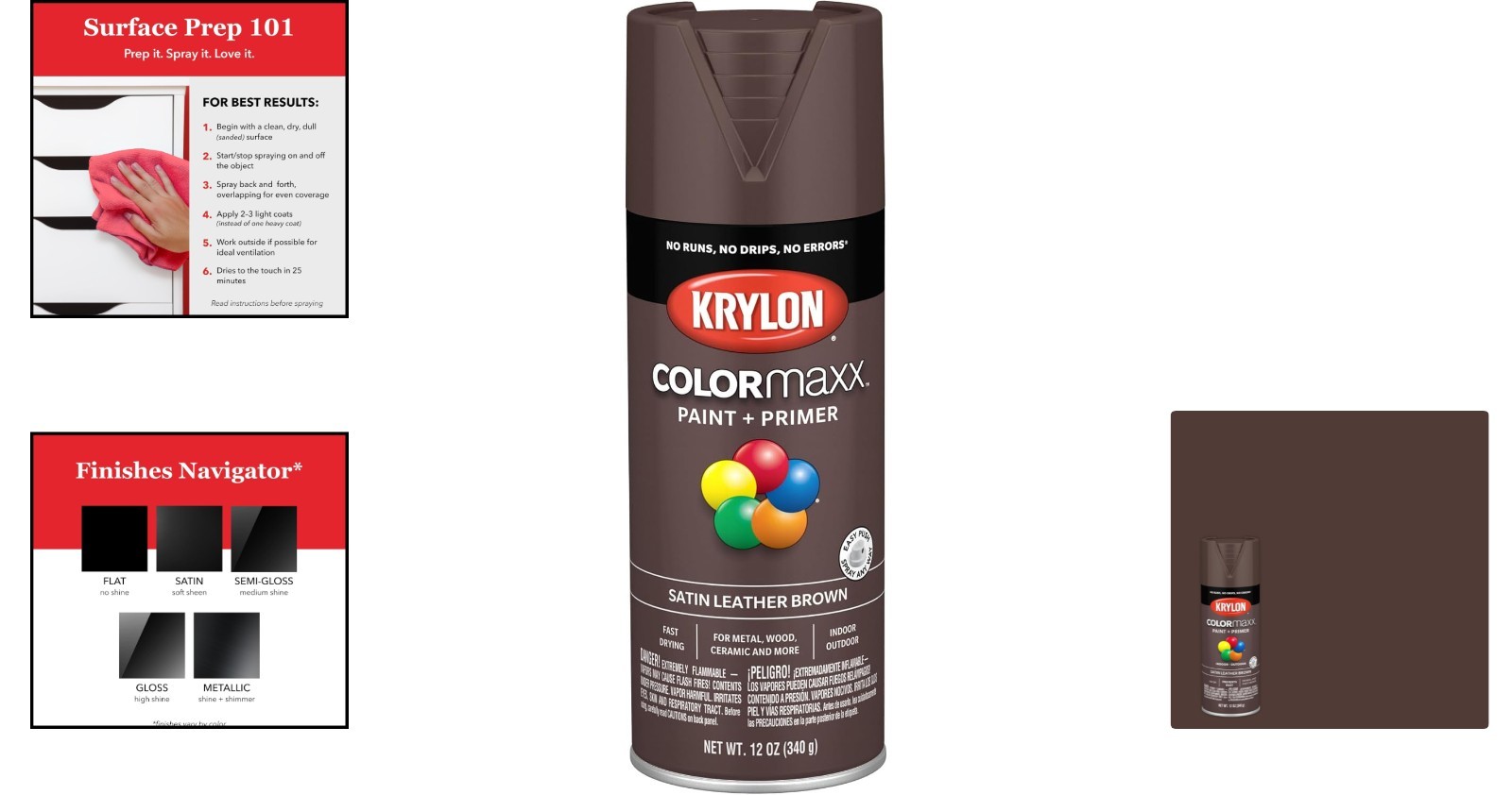Fast-Drying 12oz Satin Leather Brown Spray Paint & Primer for Indoor/Outdoor Use