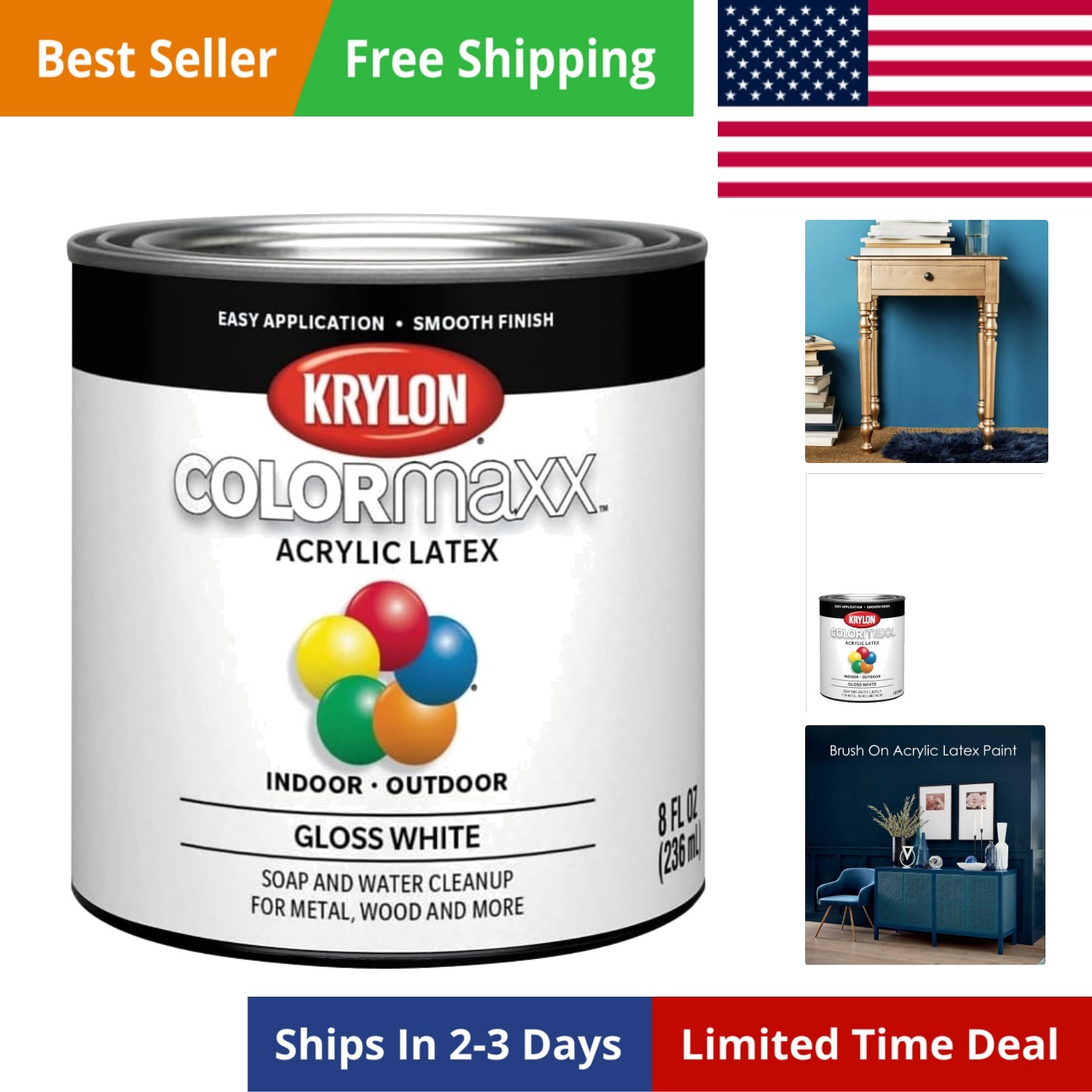 K05612007 COLORmaxx Paint & Primer, Gloss, White, 1/2 Pt