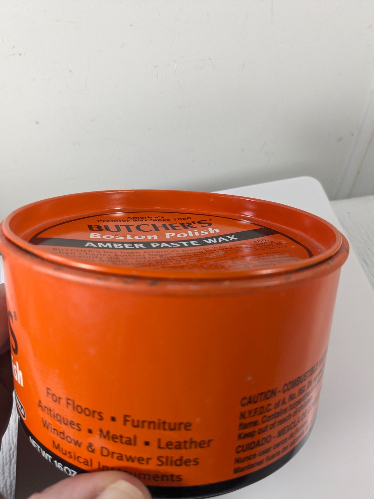 Vintage Butcher’s Wax Boston Polish Amber Paste Wax 16 oz Tin READ