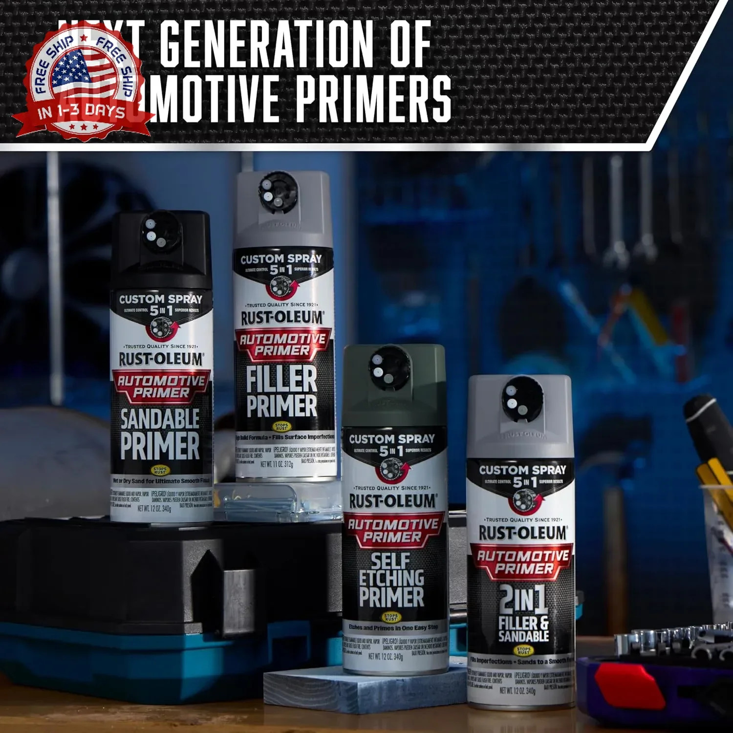 Rust-Oleum Automotive Sandable Primer Custom Spray 5-in-1, 12 oz, Black