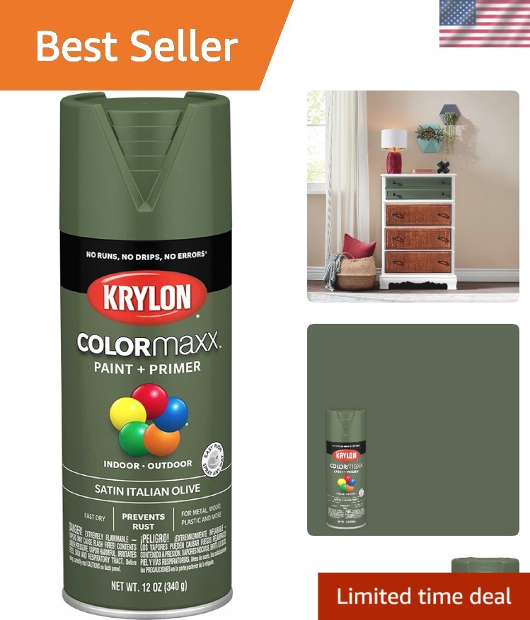 Fast-Drying Satin Olive Green 12oz Spray Paint & Primer for All Surfaces