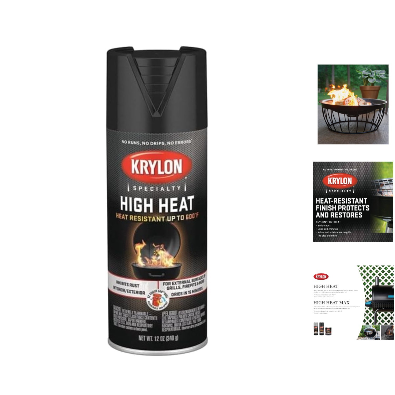 Krylon High Heat Satin Black 12oz – Ideal Spray Paint for Interior & Exterior