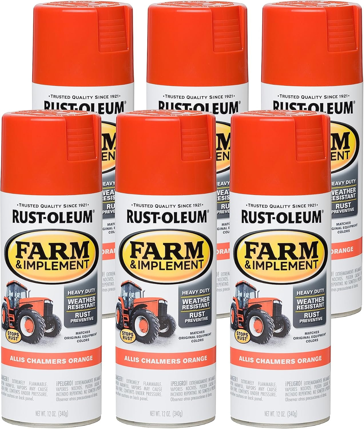 280135-6PK Farm & Implement Spray Paint, 12 Oz, Allis Chalmers Orange, (Pack of