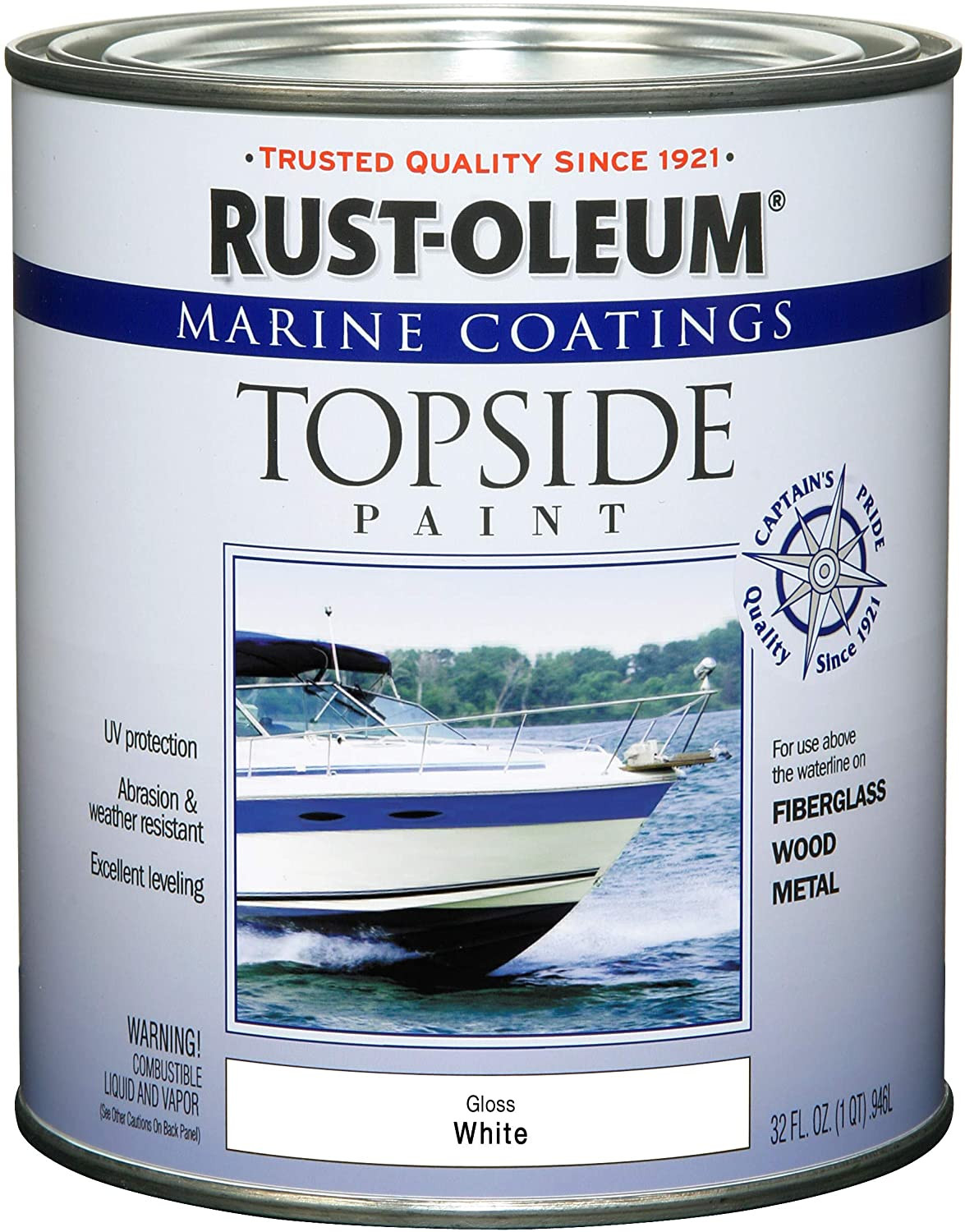 Rust-Oleum 206999 Marine Topside Enamel Paint, Gloss White, 1-Quart, 32 Fl Oz