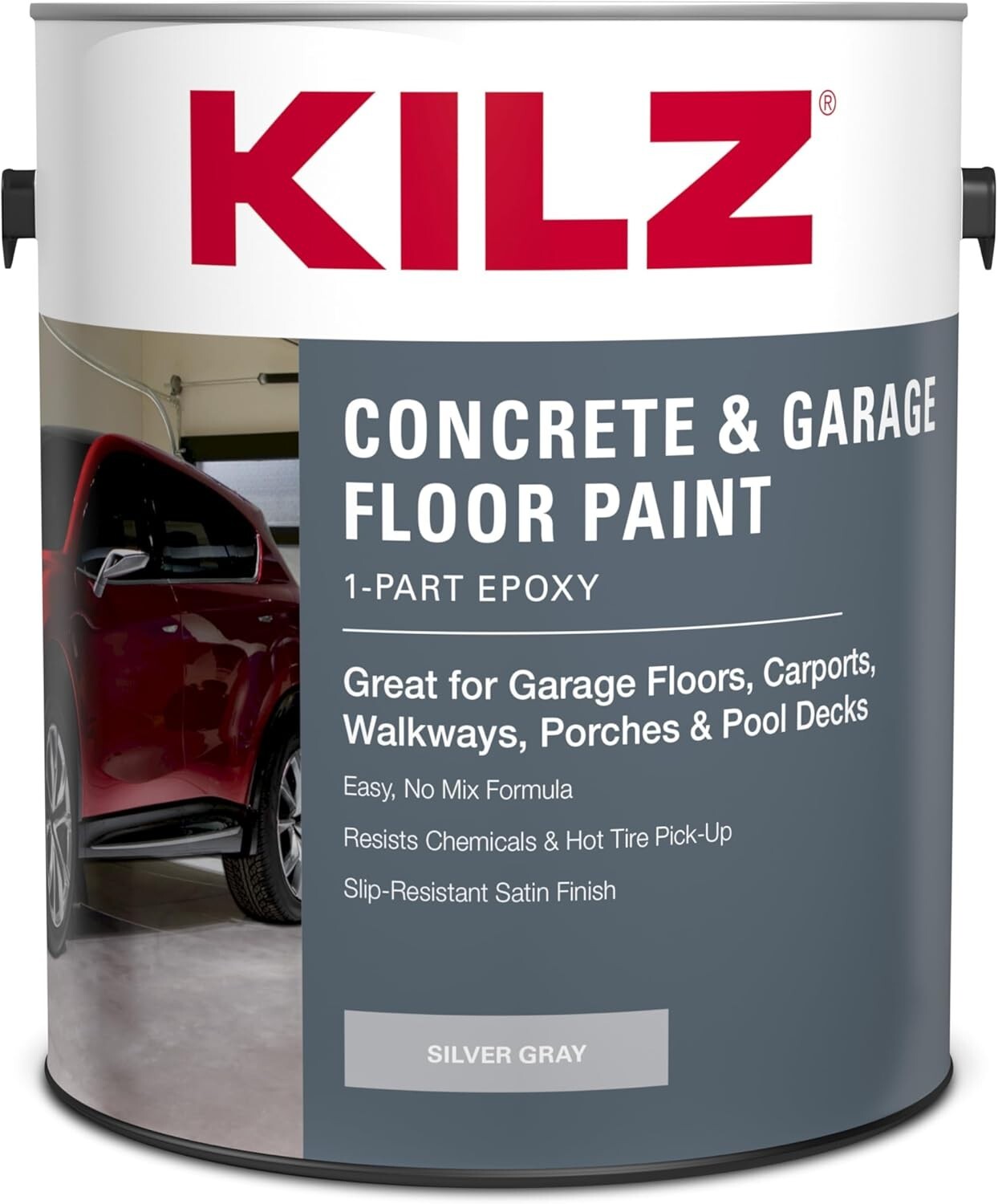Slip-Resistant Satin Silver Gray Garage Floor Paint – 300-500 sq. ft. Coverage