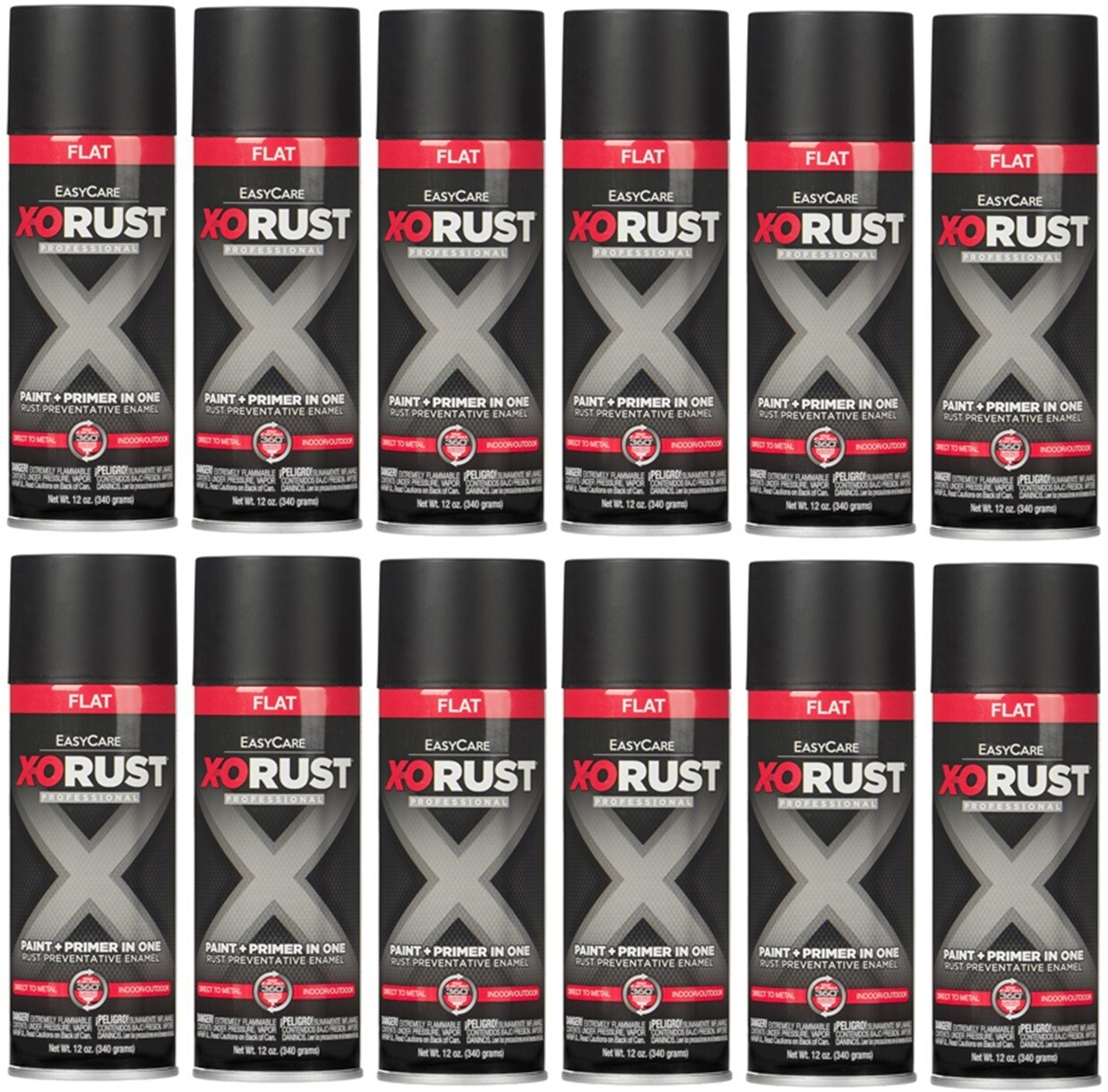 X-O Rust XOP19-AER Flat Black Anti-Rust Enamel Spray Paint + Primer – 12 Pack