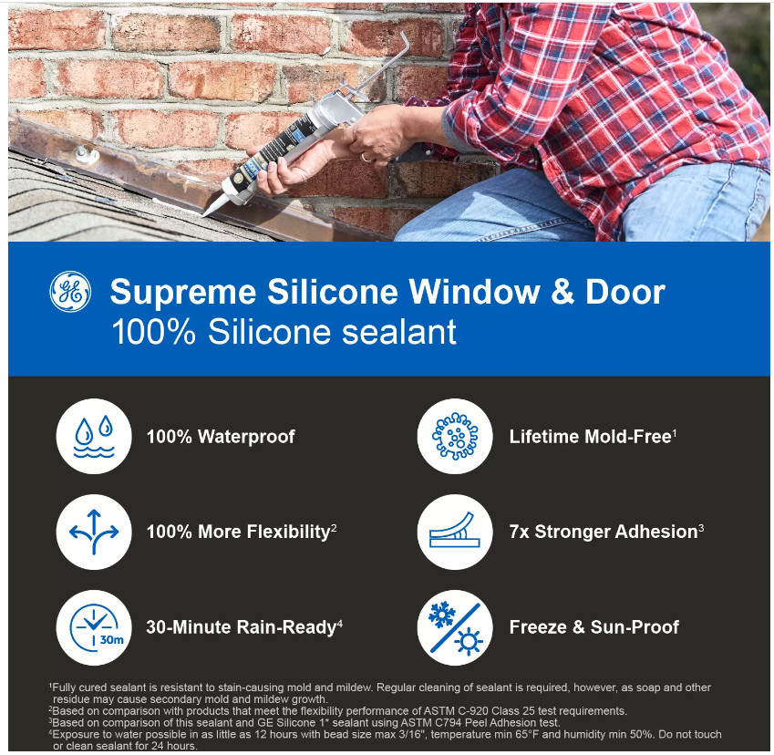 GE Supreme Silicone Window & Door Sealant, 10.1 fl oz