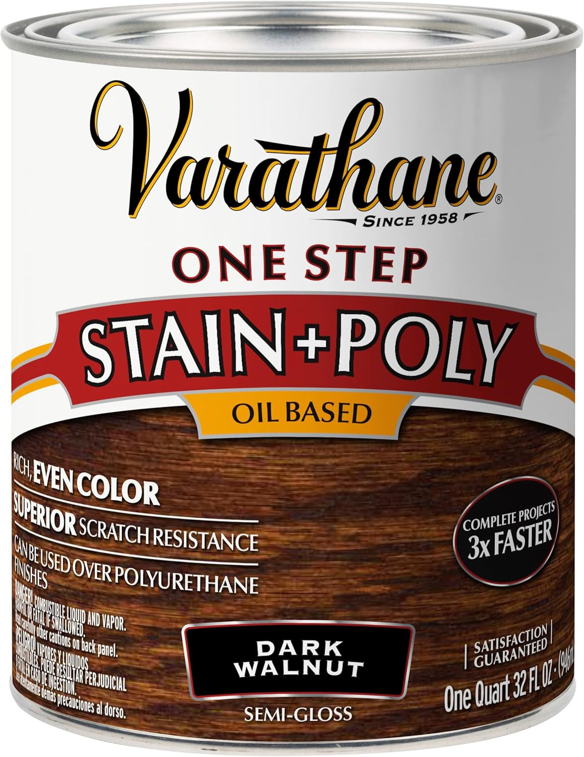 225250H Oil-Based One Step Stain + Poly, Quart, Dark Walnut