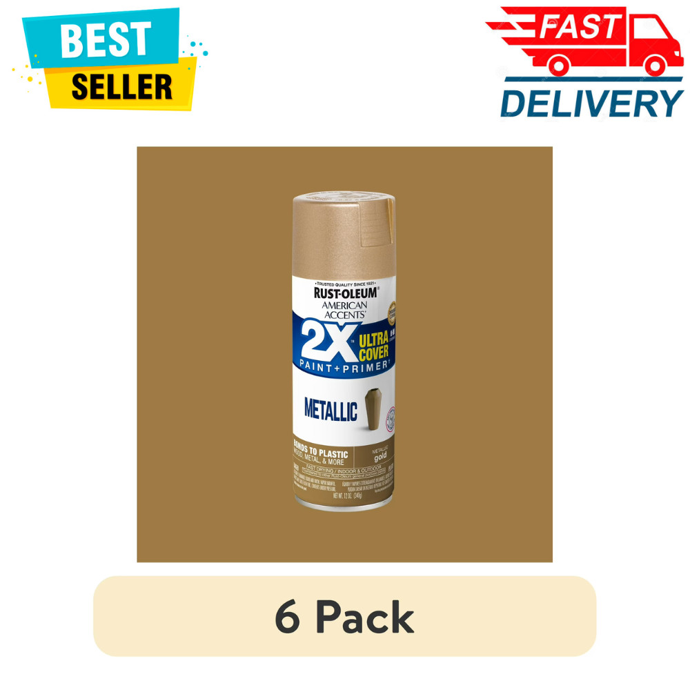 6 Pack Rust-Oleum Gold Metallic Spray Paint 2X Ultra Cover American Accents 12oz