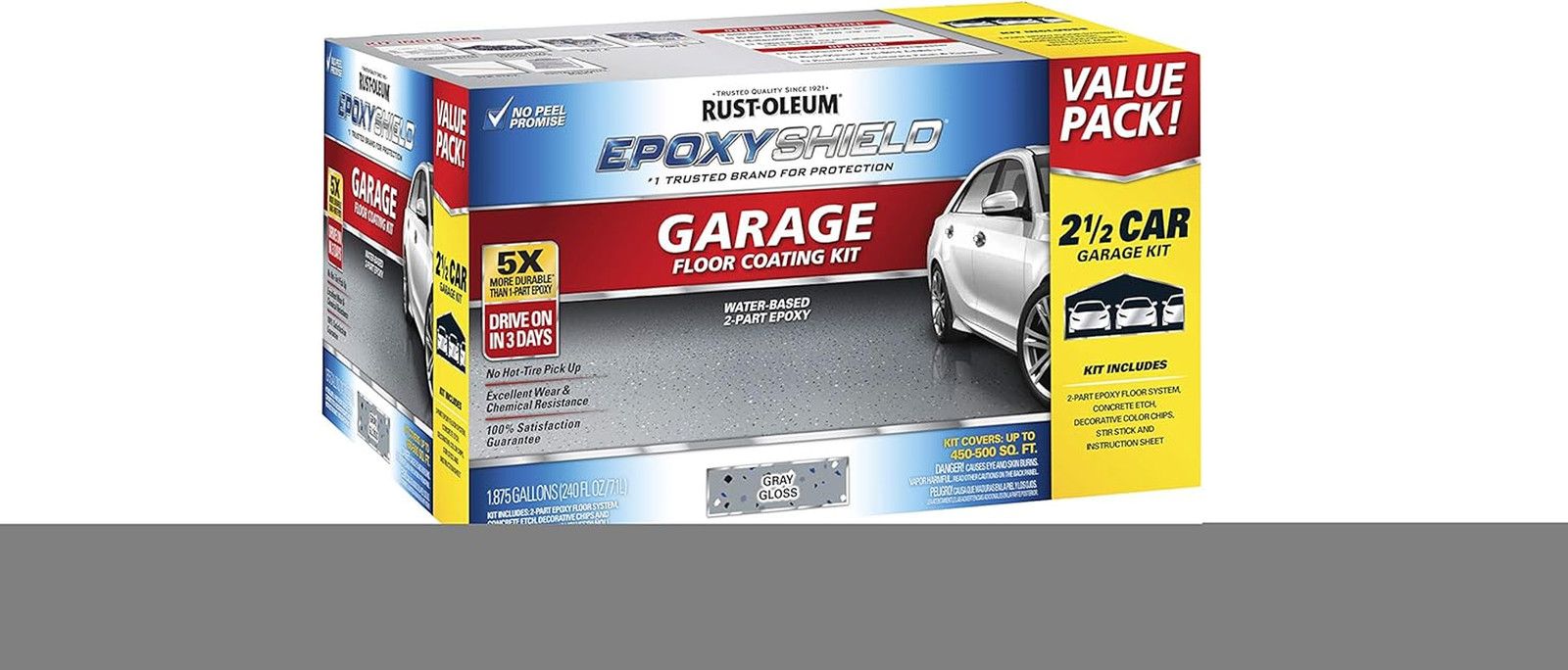 261845 EPOXYSHIELD Garage Floor Coating Kit, 2.5 Car, Gloss Gray