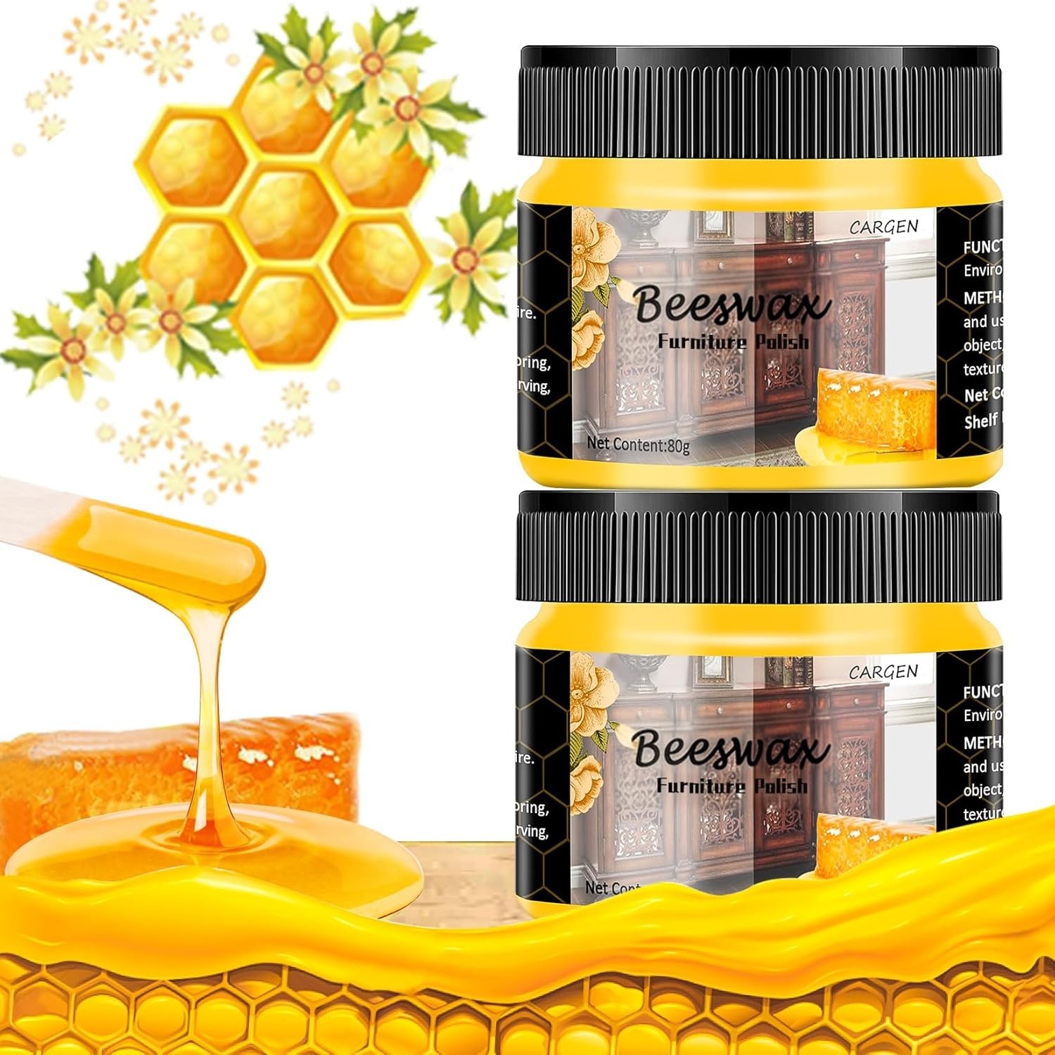 Natural Beeswax Furniture Polish – Eco-Friendly Wood Care, 2×2.82oz