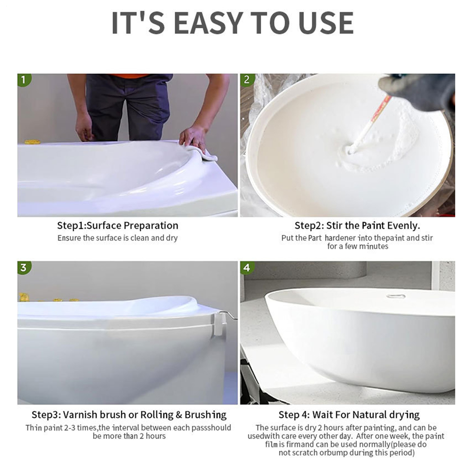 500g Multipurpose Bathroom Tile Paint Kit Water Based Quick-Dry Bath Refinishing