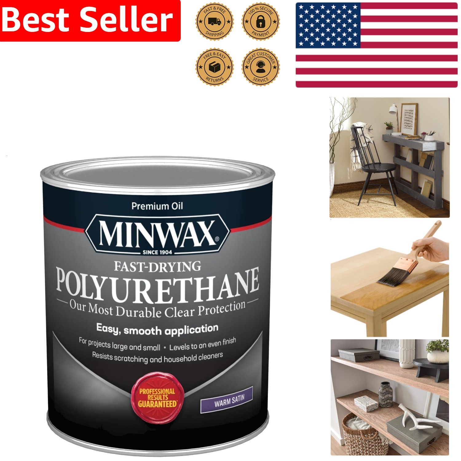 Warm Satin Polyurethane Wood Finish Quart Fast Dry Interior Protective Oil-Based
