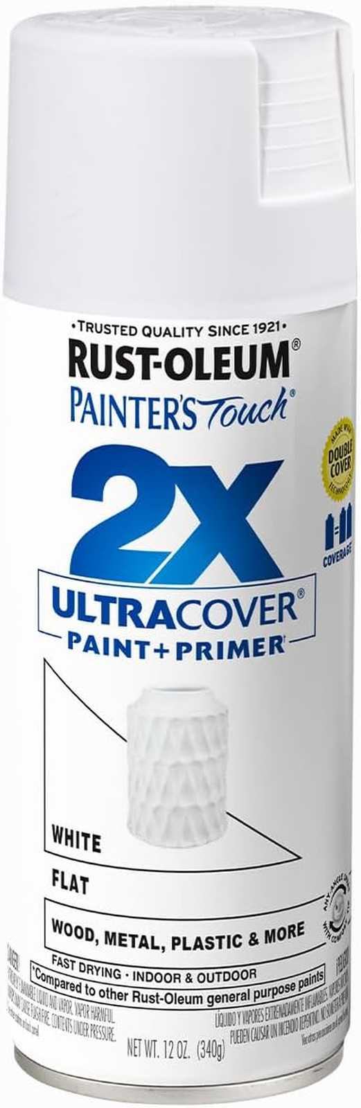 Rust-Oleum 249126 Painter’S Touch 2X Ultra Cover Spray Paint, 12 Oz, Flat White