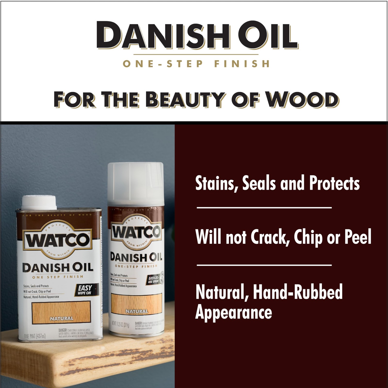Watco A65741 Danish Oil Wood Finish, Quart, Natural