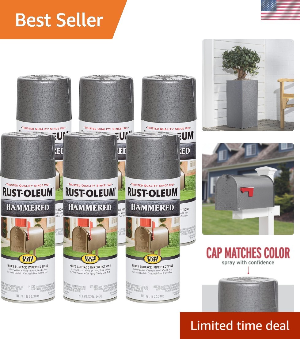 Durable Gray Hammered Spray Paint, Rust Resistant – 6 Pack for Indoor/Outdoor