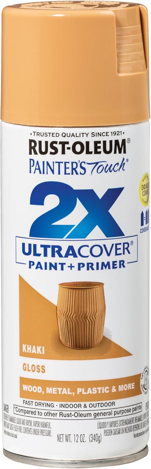 Rust-Oleum 249103 Painter’S Touch 2X Ultra Cover Spray Paint, 12 Oz, Gloss Khaki