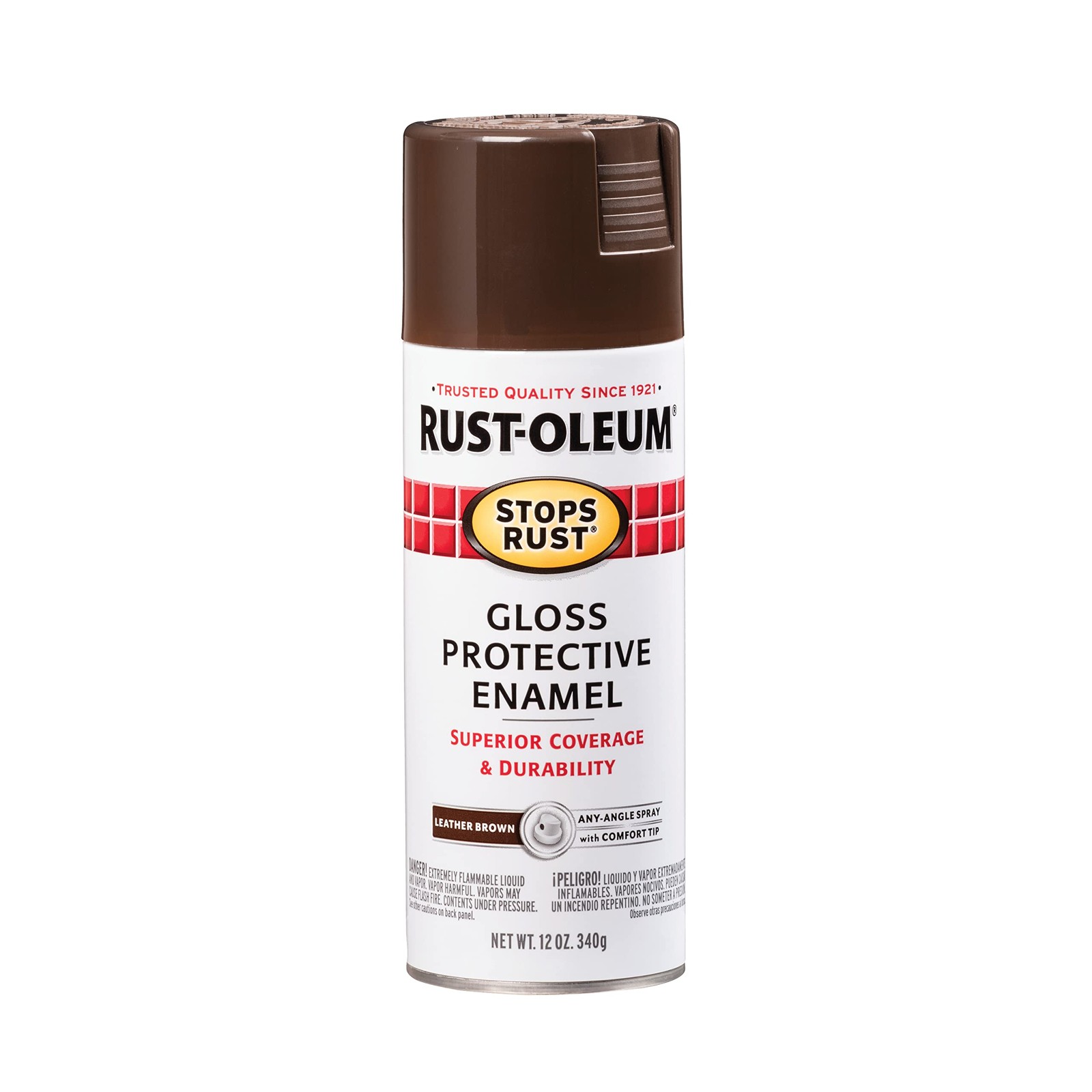 7775830 Stops Rust Spray Paint, 12 oz, Gloss Leather Brown