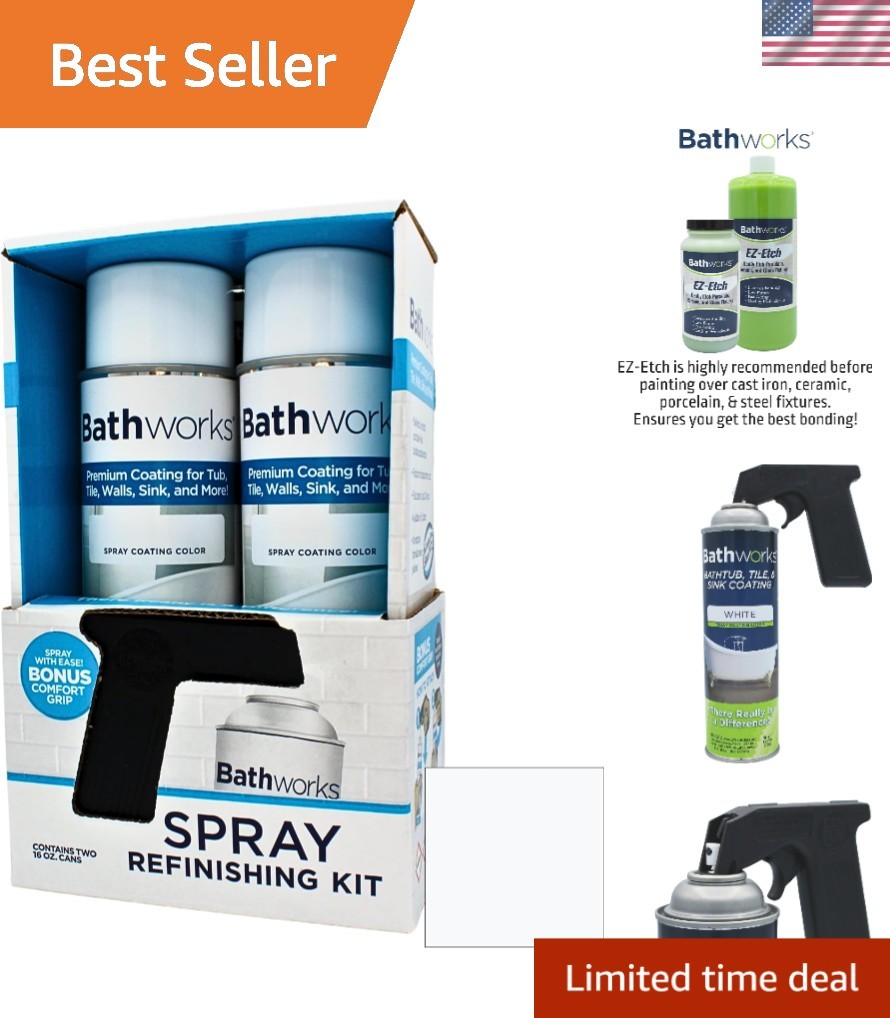 Bathtub Refinishing Kit WHITE; 2 Spray Cans; for Tub, Tile, & More; 32oz of R…