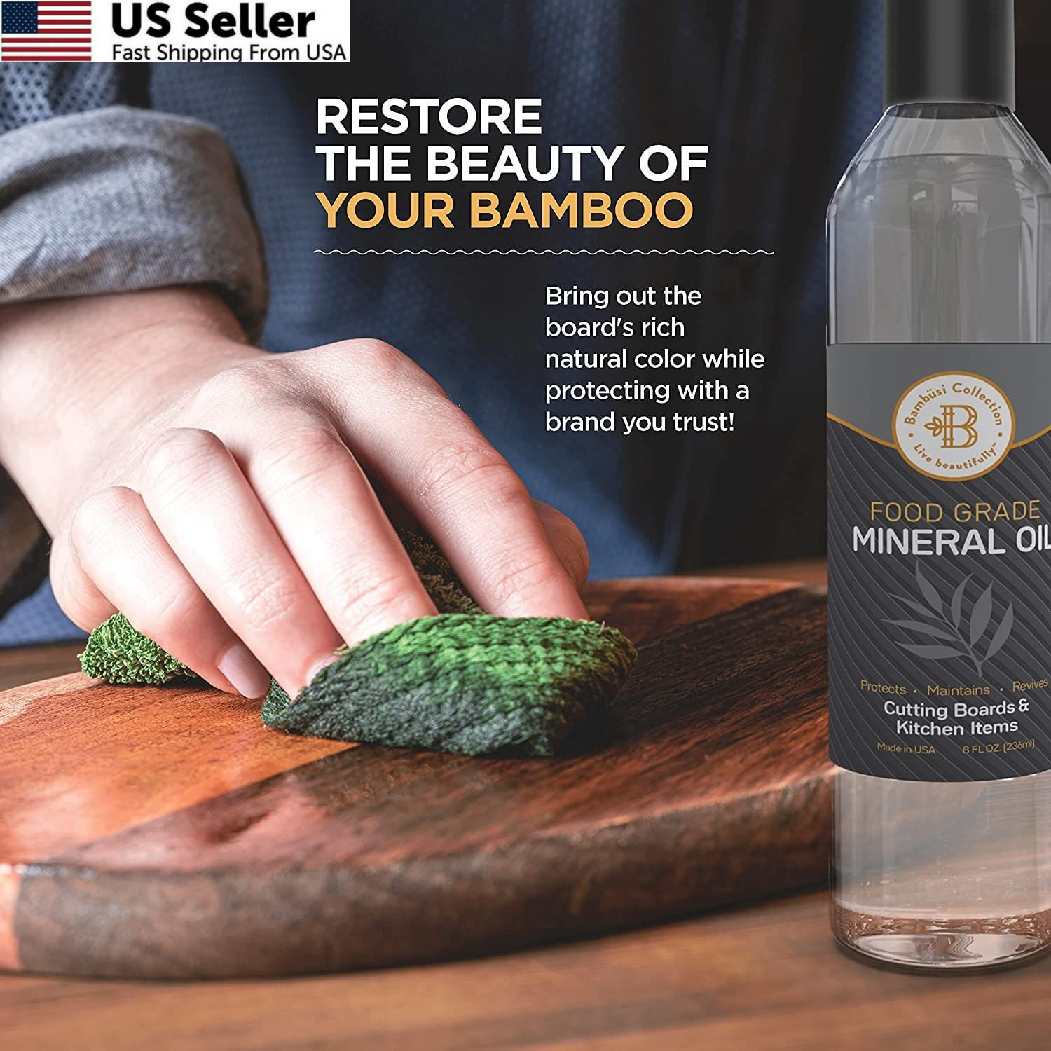 Bambüsi Mineral Oil – 8 oz Food Grade for Wood 8oz, Transparent