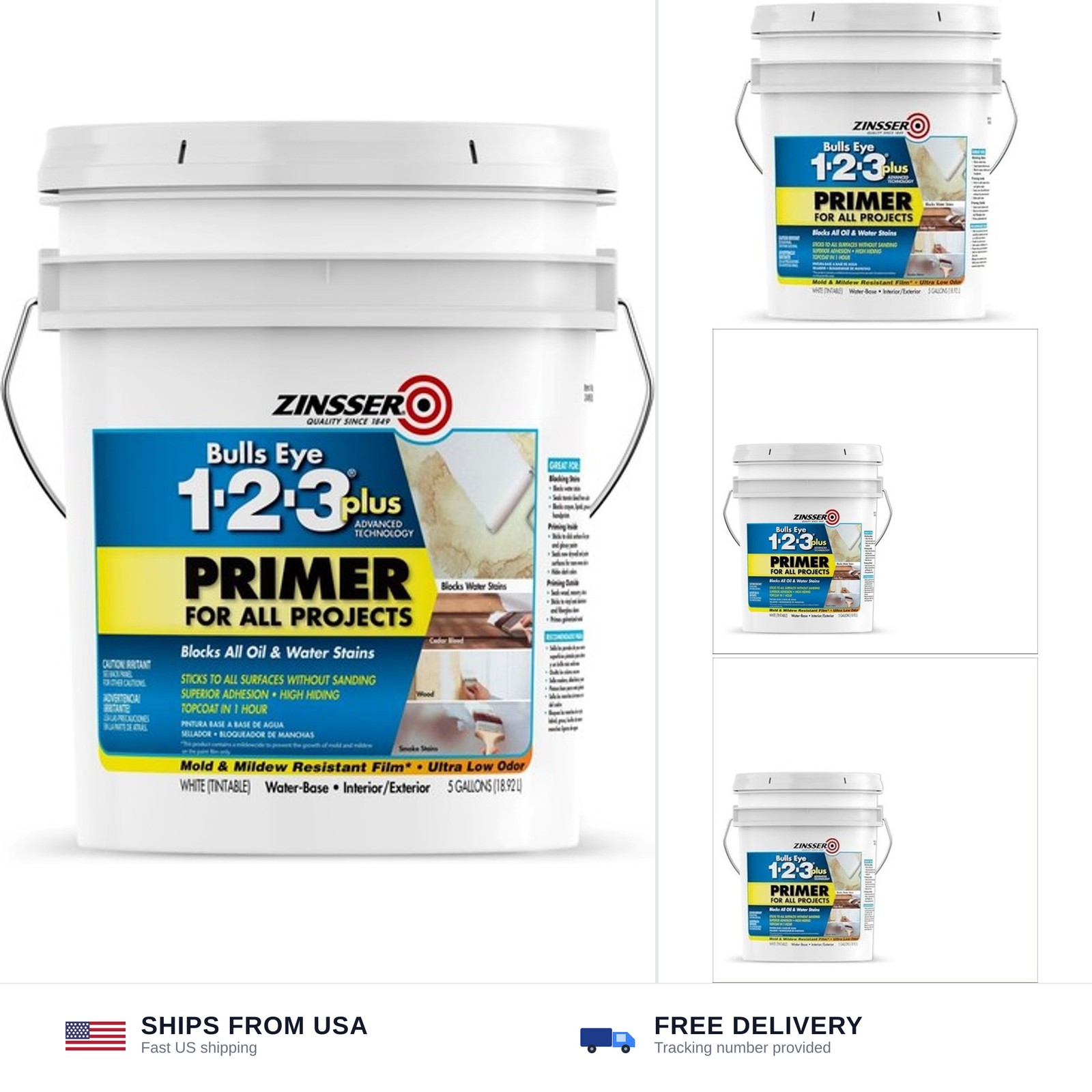 Zinsser 249935 Bulls Eye 1-2-3 Plus Primer, 5 Gallon, White