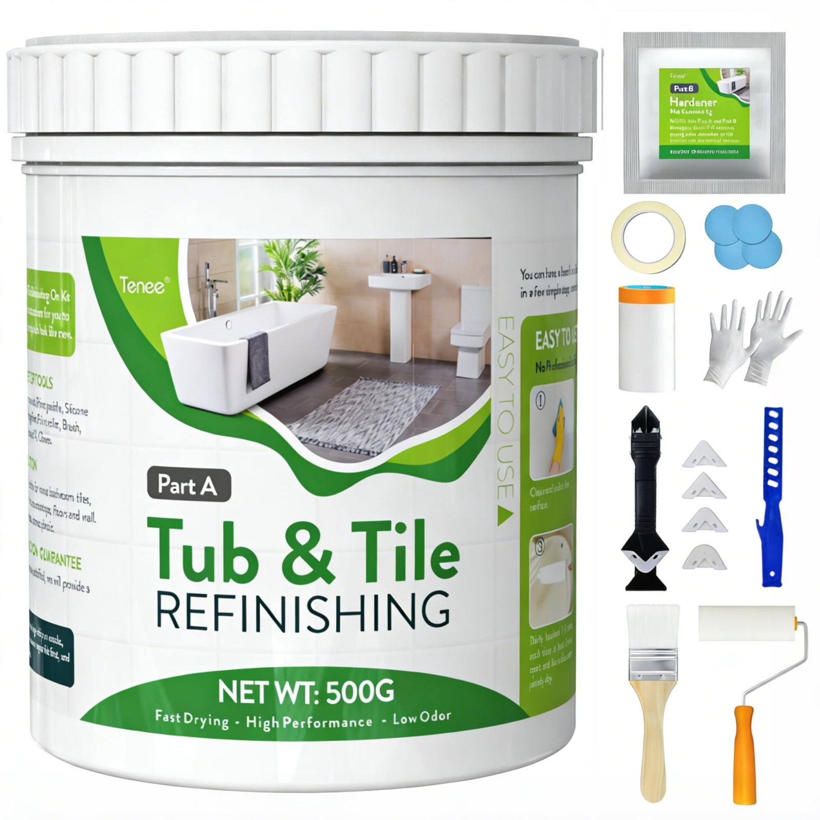 17oz White Tub and Tile Paint Refinishing Kit with 8 Tools Semi-Gloss 25-30sq.ft