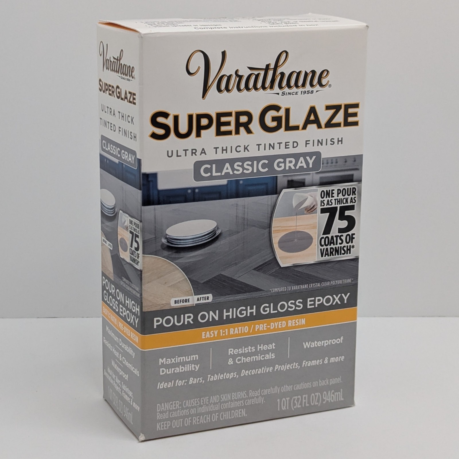 Varathane 363903 Super Glaze Pour-On High Gloss Epoxy Quart Classic Gray