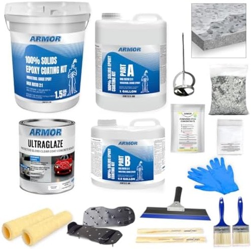 ArmorPoxy Garage Epoxy Floor Kit – 100% Solids – 2 Part Industrial-Grade Coat…