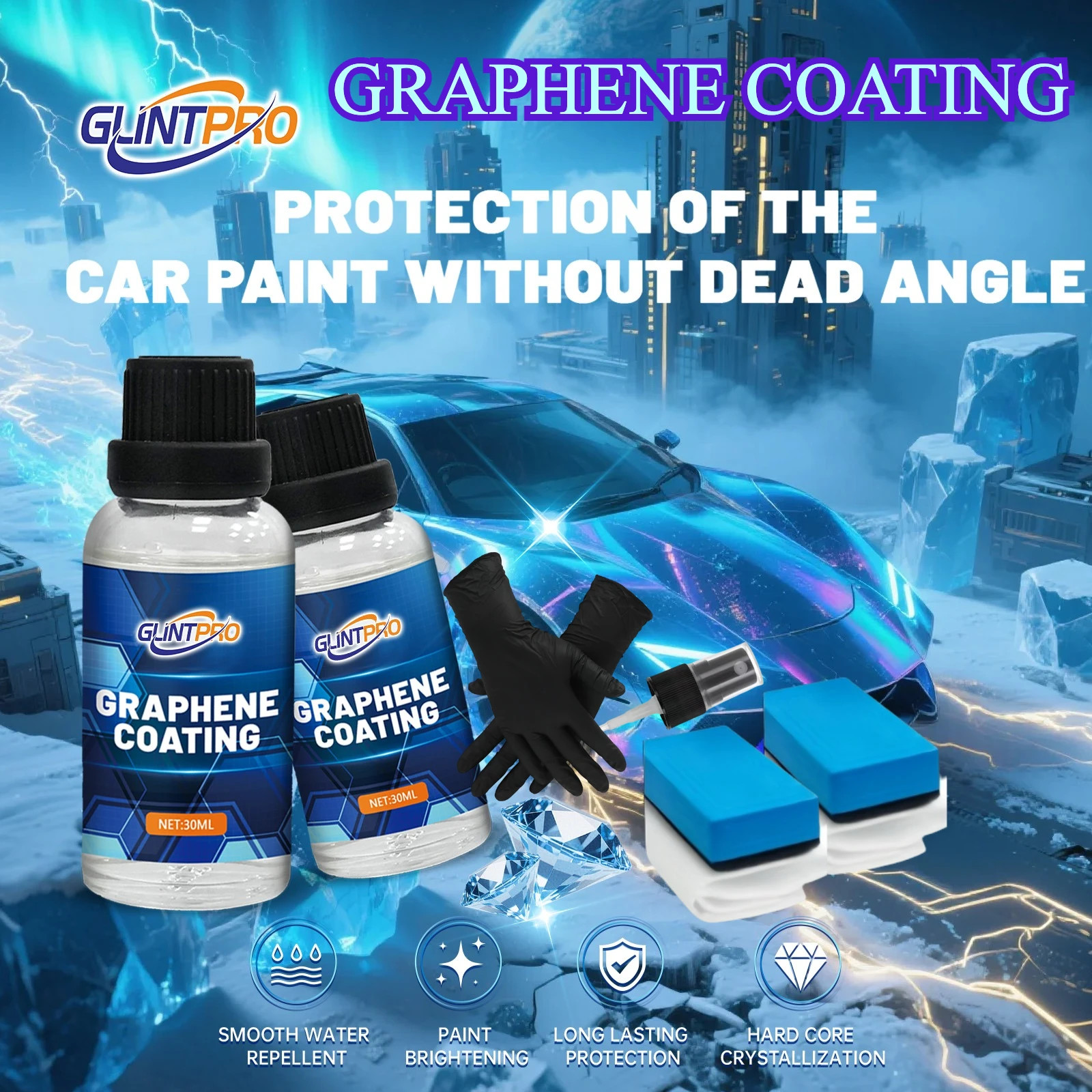 2 Sets 10H+ Graphene Ceramic Coating 30ML Car Scratch Remover Kit High Gloss