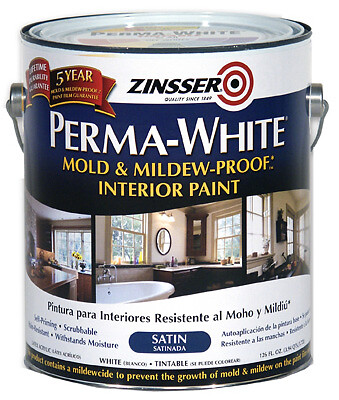 Perma-White 2711 Mold & Mildew Proof Interior Paint, White Satin, Gallon –