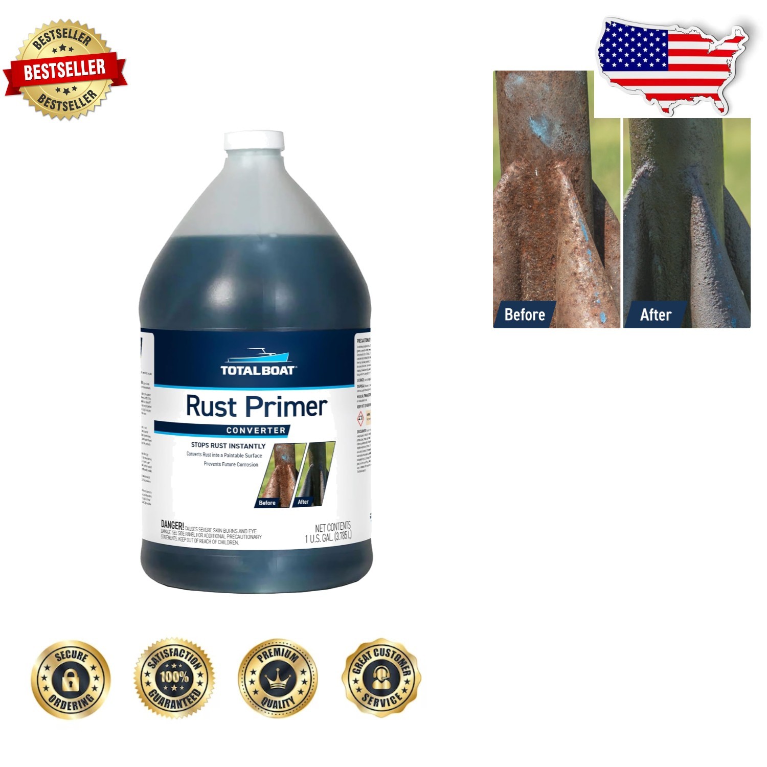 Professional Rust Converter Gallon 128oz Metal Treatment Stops Rust | Easy Apply